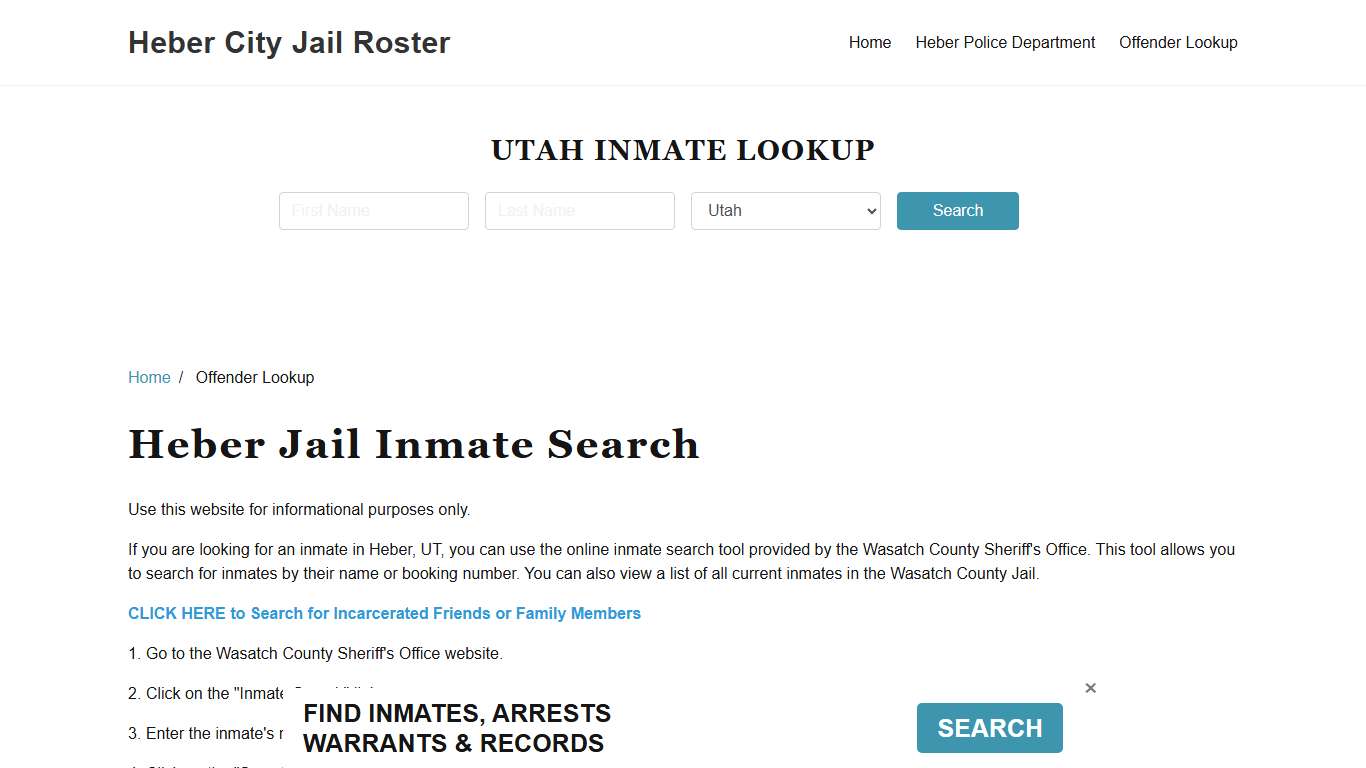 Heber, UT Detainee Lookup